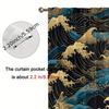2pcs Japanese Great Wave off Kanagawa Blackout Curtains - Vintage Style, Rod Pocket Design, Machine Washable Polyester