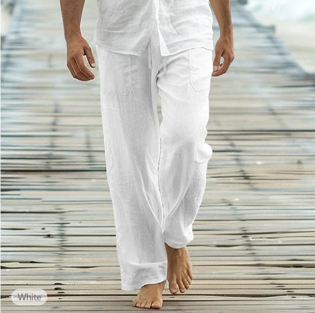 

New Autumn Men s Loose Trousers Casual Pants Front Placket Drawstring Pocket Straight Legs Comfortable Soft Beach Fashion Pants S белый