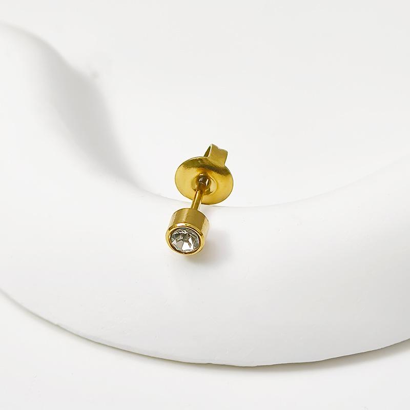 Stainless Ear Studs, Zircon Cartilage Earrings for Women, Gold Single Earring
