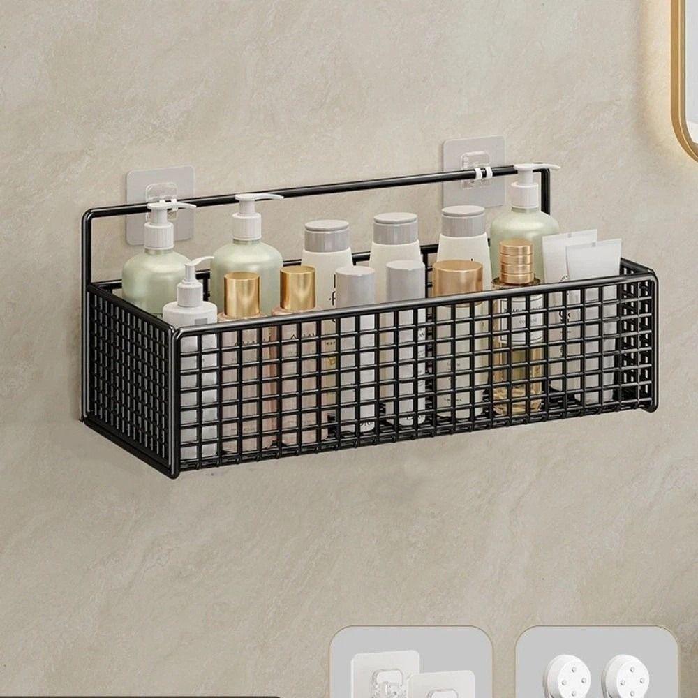 Self Adhesive Bathroom Shelf Multifunctional Storage Basket Wall Mounted Storage Rack Kitchen