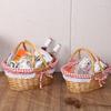 Portable Wicker Rattan Basket Woven Flower Basket Folding Handle Rattan Picnic Basket For Christmas/Easter/Outdoor Activities