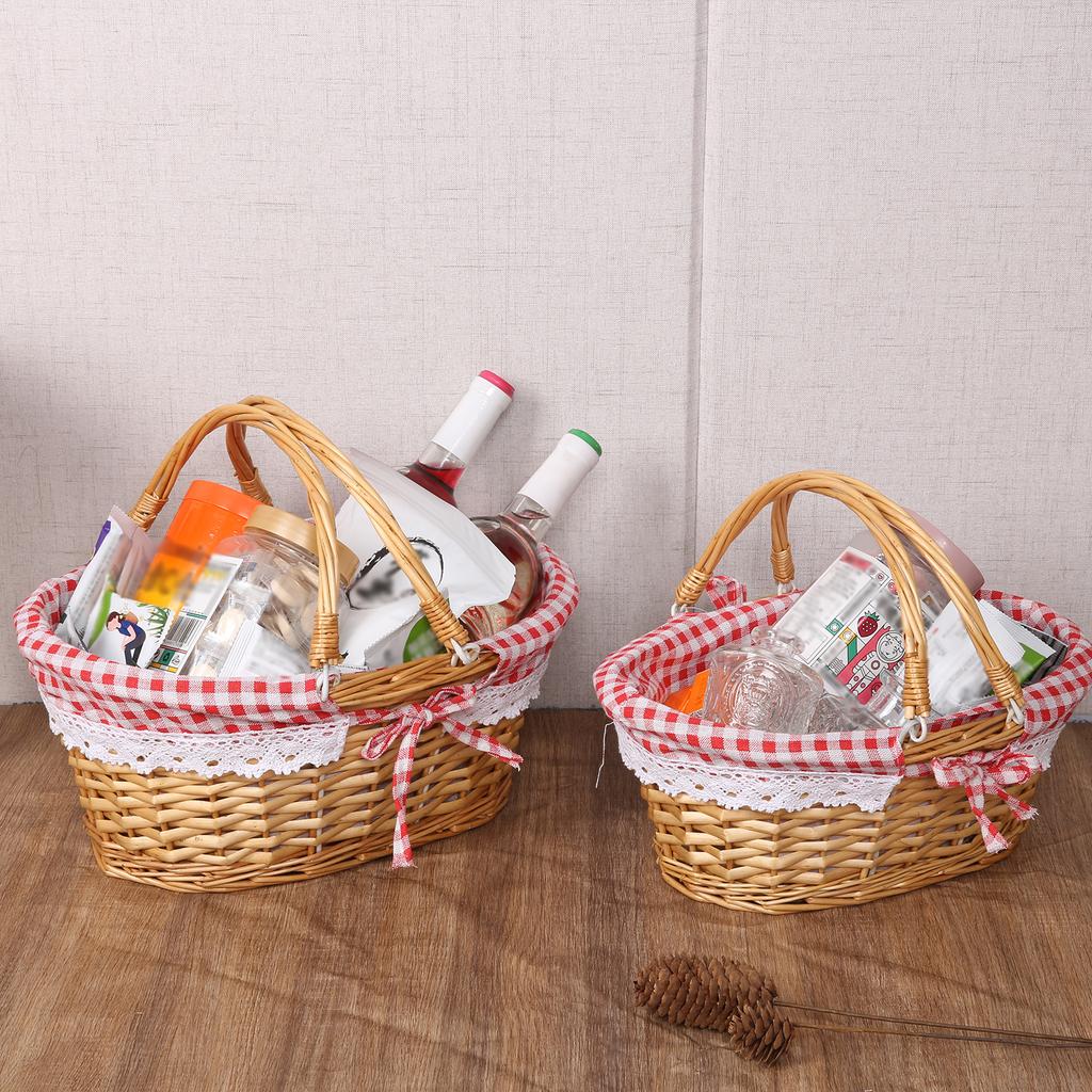 Portable Wicker Rattan Basket Woven Flower Basket Folding Handle Rattan Picnic Basket For Christmas/Easter/Outdoor Activities