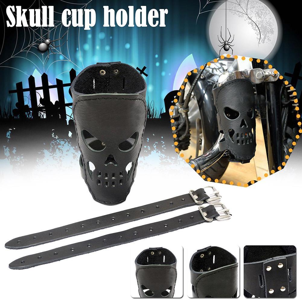 Universal Motorcycle Bicycle Bike Skull Drink Holder Support Stand Travel Accessories Sports Outdoor Bottle Leather PU Wate I2F3