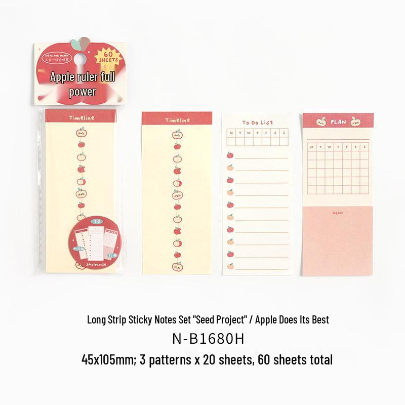 

Long Strip Sticky Note Set - Cute Fruit Illustrations for Planners & DIY Decor