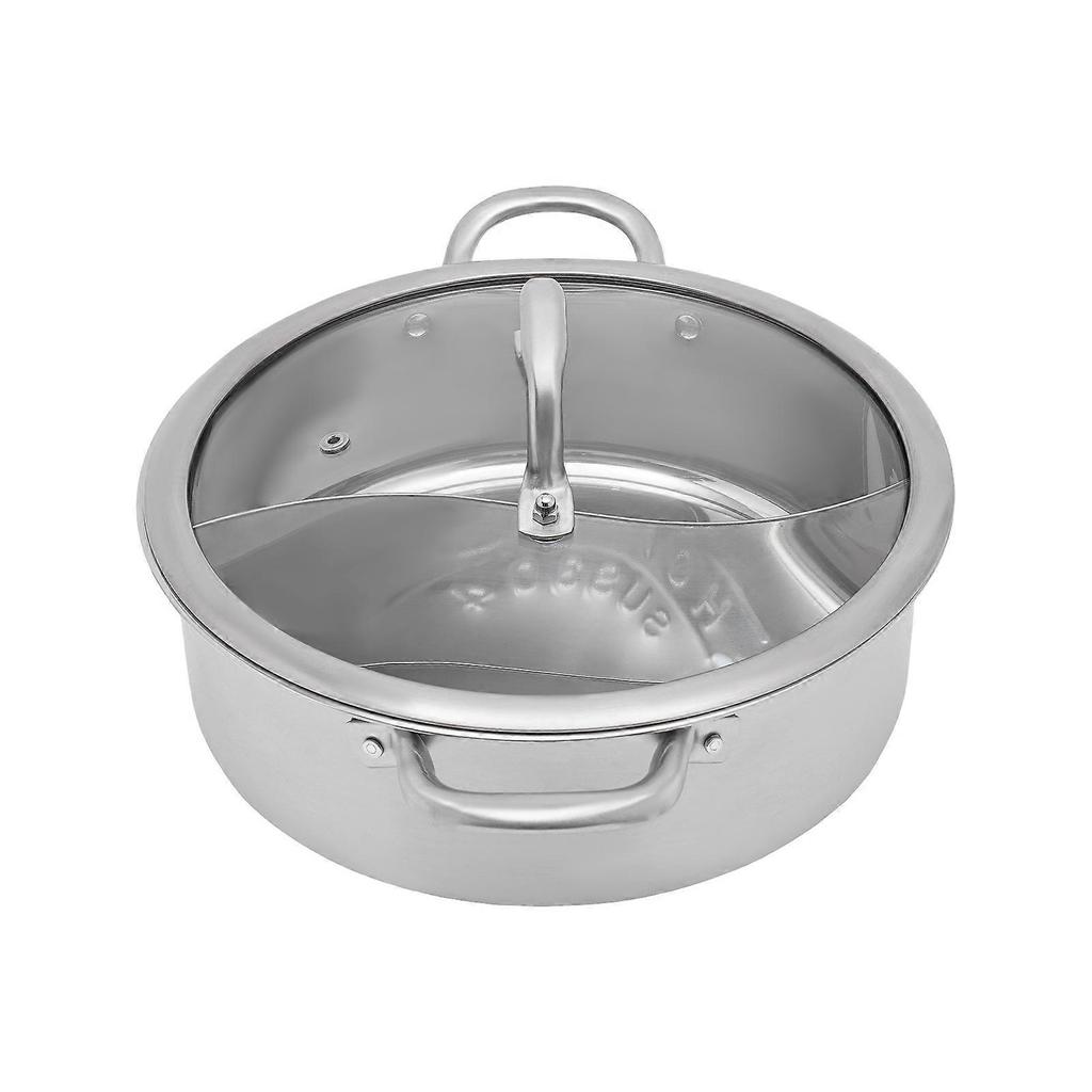 28cm Stainless Steel Hot Pot with Divider Pot with Glass Lid Hot Pot with Spoon/ Leaky Spoon