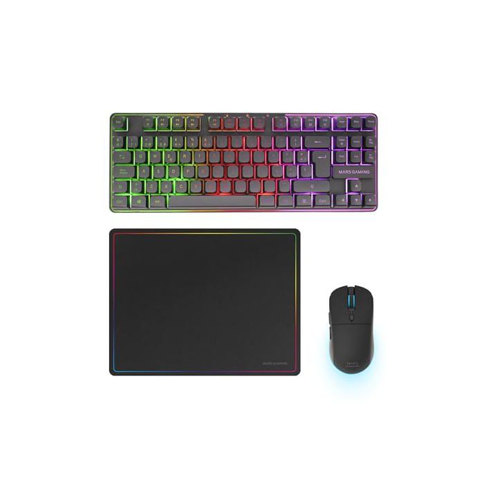 Wireless Gaming Combo - Mars Gaming - MCPWTKL - TKL FRGB Keyboard - 3200 DPI RGB Mouse - 360x260 Mm Mousepad