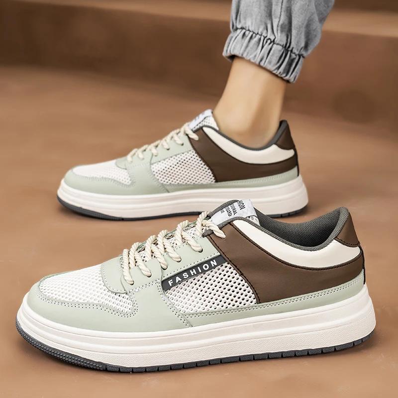 2025Men's Vulcanized Shoes with Breathable Mesh, Flat Heels, Low Top and Round Toe, New Color-blocked Fashionable Sneakers shoes