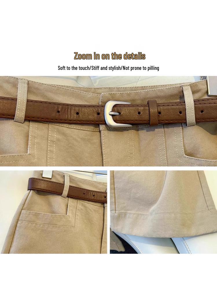 2025 Khaki High-Waisted Wide-Leg Pants for Women - Spring/Autumn Casual, Slimming, Versatile, Straight-Leg Design