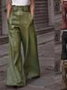 2026 High Waist PU-Leder Schlaghosen mit Taschen - Lässig, Lockerer Schnitt