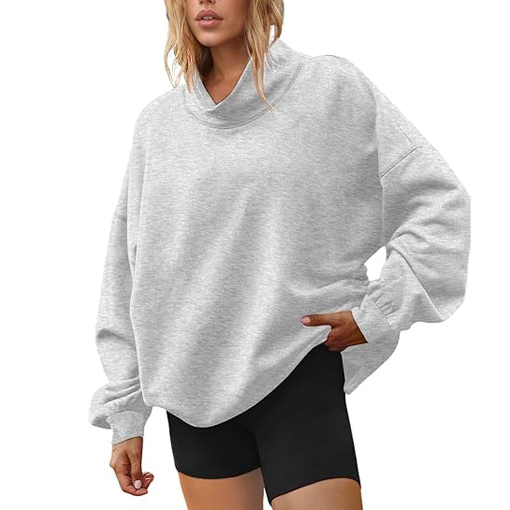 Mock Neck Sweatshirt Womens Oversized Pullover Turtleneck Long Sleeve Tops Trendy Fall Fashion