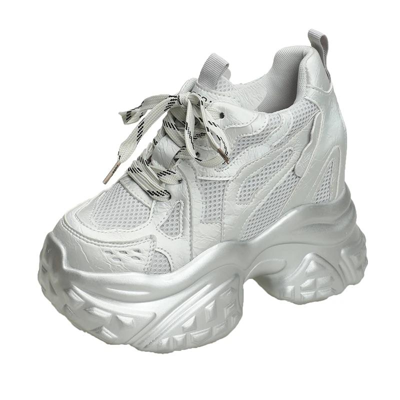

Мода 12СМ Новинка 2025 Осень Дышащие Женские Массивные Кроссовки На шнуровке Клинья Сетчатая Обувь Толстая Подошва Кроссовки Высокая Платформа Повседневная Обувь 35