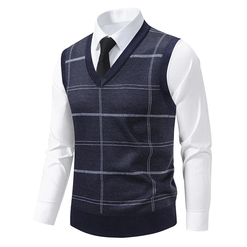 Men's V-neck Knitted Sweater Warm Autumn Winter Casual Fashion Diamond Grid Twisted Flower Design Versatile Top