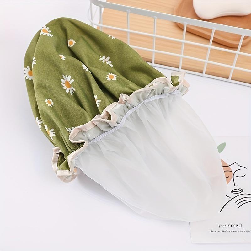 1pc Double Layer Shower Caps,Adjustable Printed Daisy Bonnet,Band Hair Hat for Women Ladies,Four Colors To Choose from
