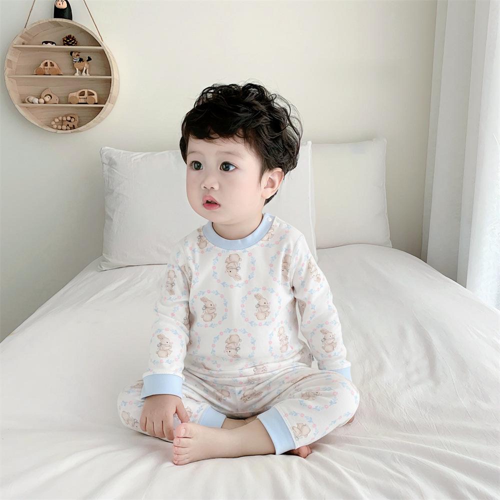 Baby Bomull Sömlös Hög Midja Långärmad Topp & Byxset för Höst/Vinter