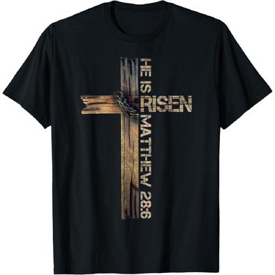 He Is Risen Cross Jesus Religious Christian Faith Easter Day T-Shirt