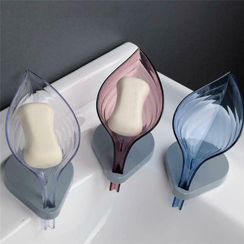 Leaf Shape Soap Box Drain Soap Holder Bathroom Shower Soap Holder Suction Cup Soap Container Plastic Sponge Storage Tray