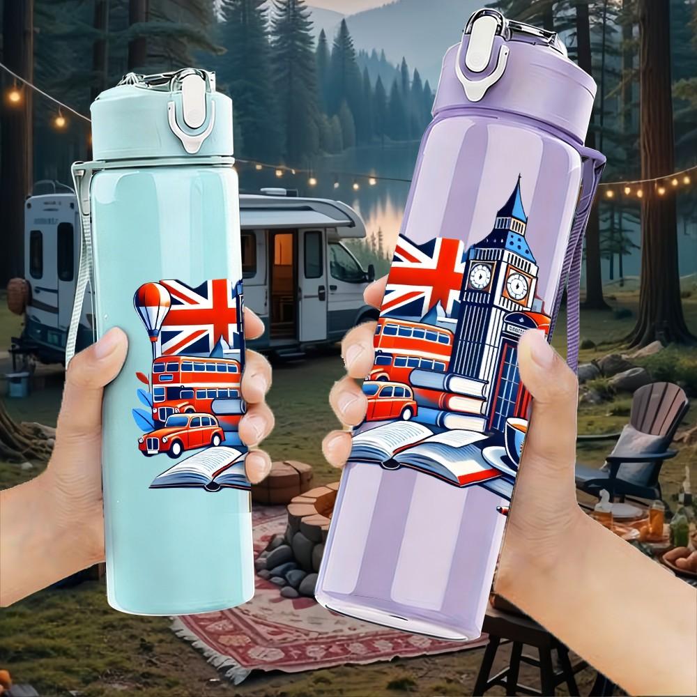 1PC Big Ben United Kingdom Print 750ml Color Plastic Sports Water Bottle Leakproof Flip Straw Lid Suitable for Sports Office Home Use