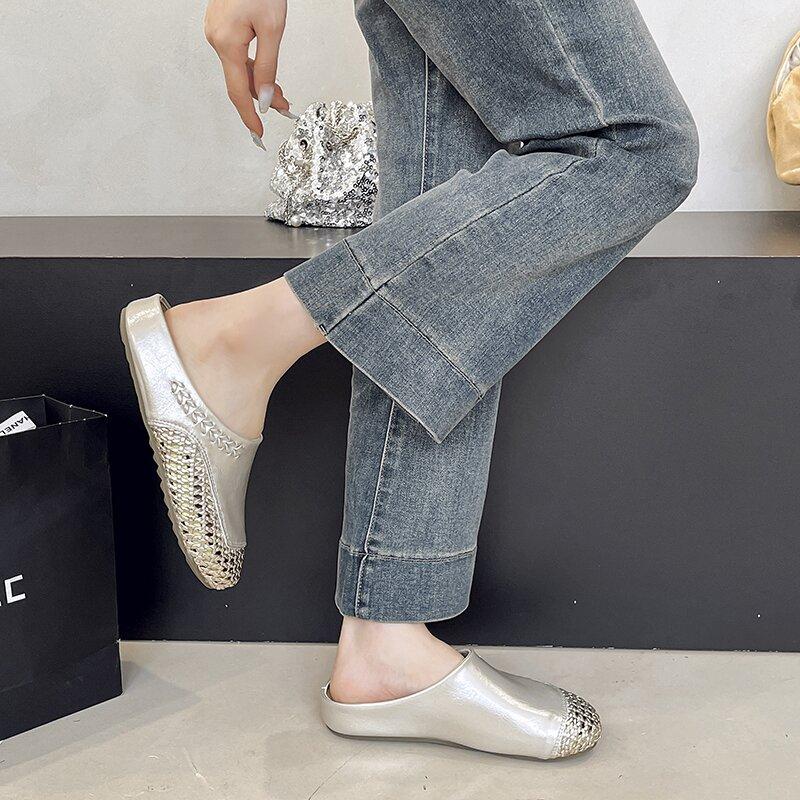 Fashion Crystal Flats Slippers Women Luxury Mules Slippers Lightweight Casual Sandals Slingback Beach Trend Shoes Women Slides Women