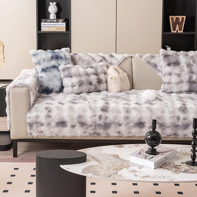 Sofabezug mit Kaninchen-Plüsch in Farbverlauf, rutschfestes Sofakissen, dicker Winter-Universal-Sofabezug, Stoff, Couchbezug-Matte