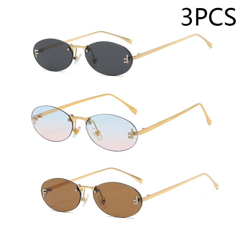 Eleganti occhiali da sole ovali con diamanti, modello da uomo con lettera F, occhiali da sole senza montatura, moda femminile, protezione UV