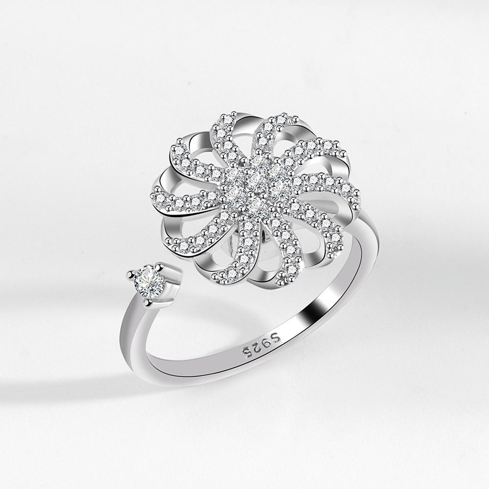 

New rotating ring relieves anxiety flower ring set decompression zircon ring Adjustable opening