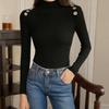 Women's Fashion Slim Button Top Half Turtleneck Knitted Bottoming Shirt