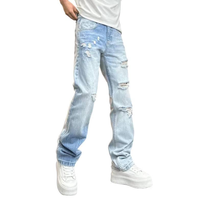 Summer new American retro washed old jeans men's loose straight pants trendy wide-leg pants casual trousers