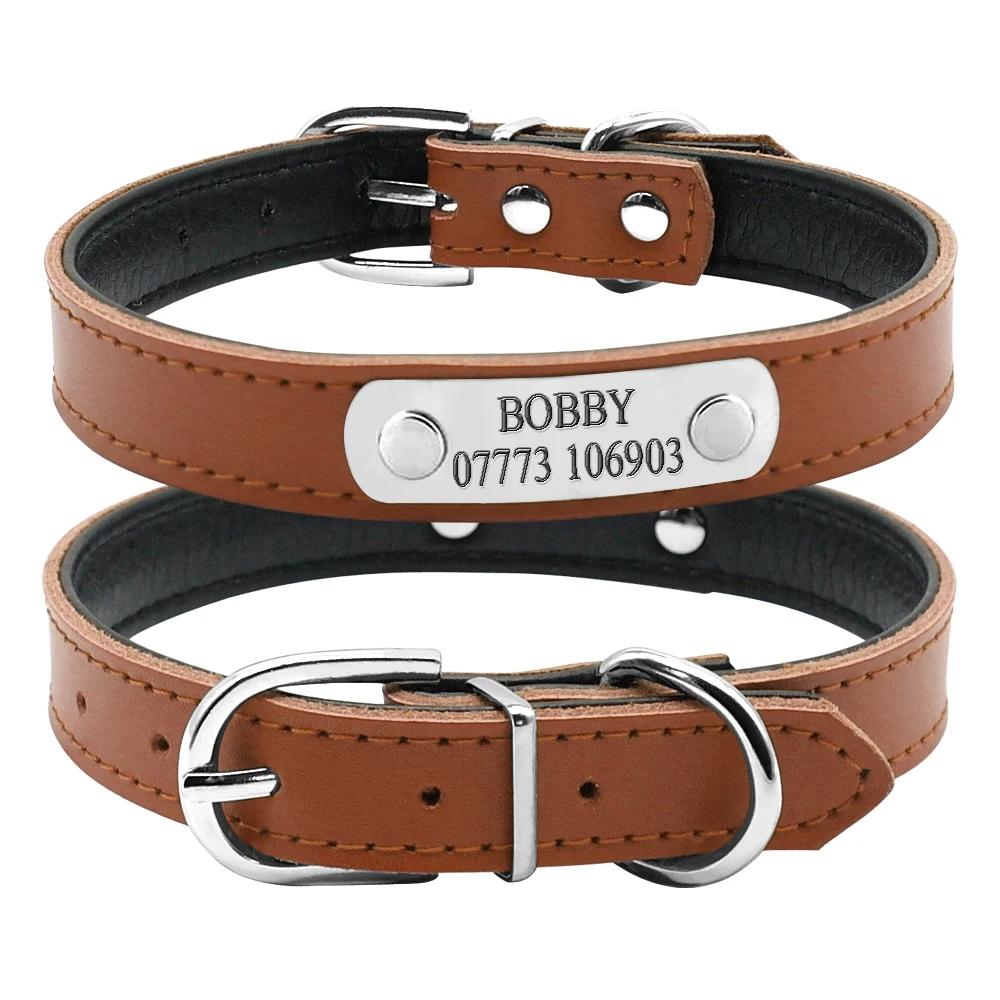 Leder Katzenhalsband Personalisiertes Katzenhalsband für Welpen Kleine Hunde Haustier Kätzchen Namensschild Halsband Kostenlose Gravur Verstellbar Haustierhalsbänder