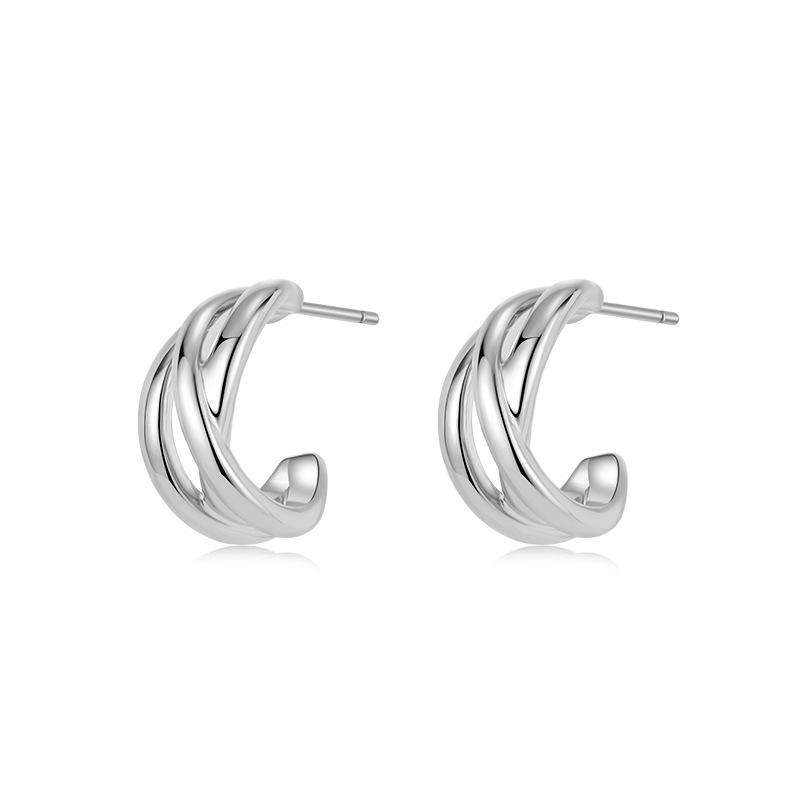 

ANENJERY C-shape Cross Lines Earrings For Women Simple Temperament Fashion Versatile Jewelry Gifts Wholesale срібний