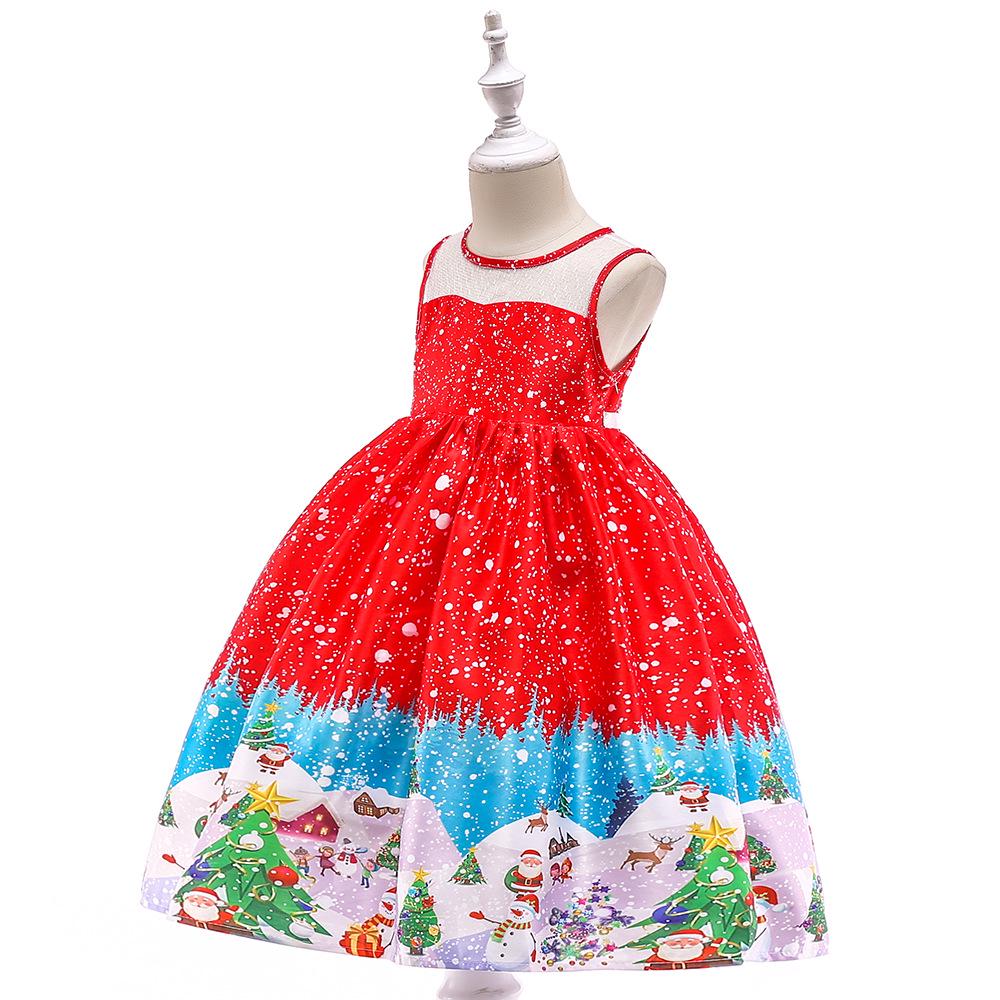 Vestido de Piano de Cetim de Desenho Animado de Natal Europeu e Americano para Meninas
