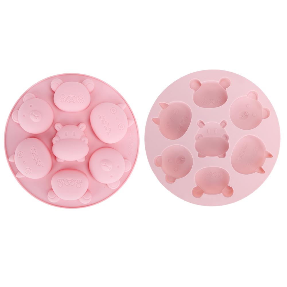 2Pcs Cartoon Animal Shaped Non‑Stick Silicone Mold Cake Chocolate Kitchen Baking Tools(Pink )