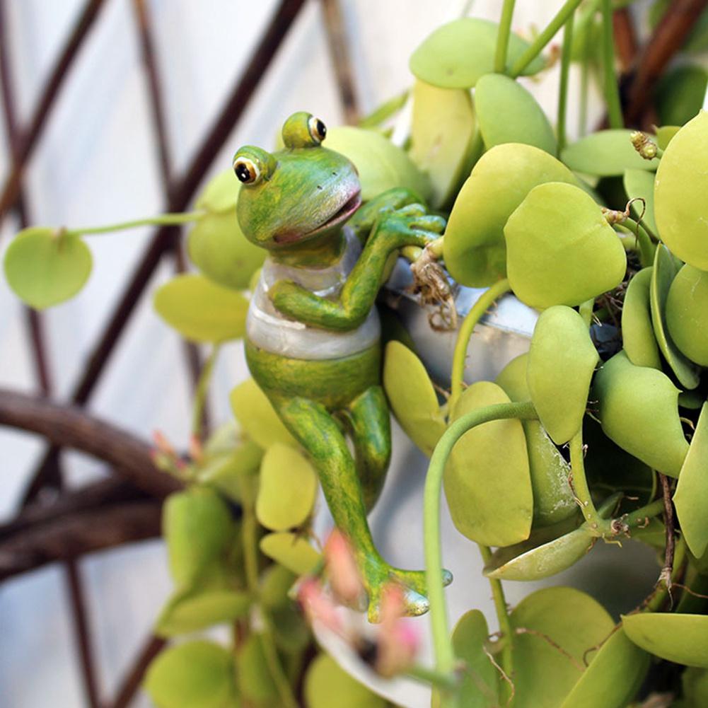 Frog Pot Huggers Resin Cartoon Hand-painted Decorative Frog Figurines Cute Office Desk Garden Decoration