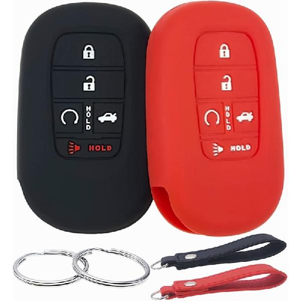 Silicone Rubber Key Fob Cover Compatible with (5 Buttons) -2025 Honda Accord Civic HR-V CR-V Pilot Sport SI EX EX-L Touring (Black Pink)