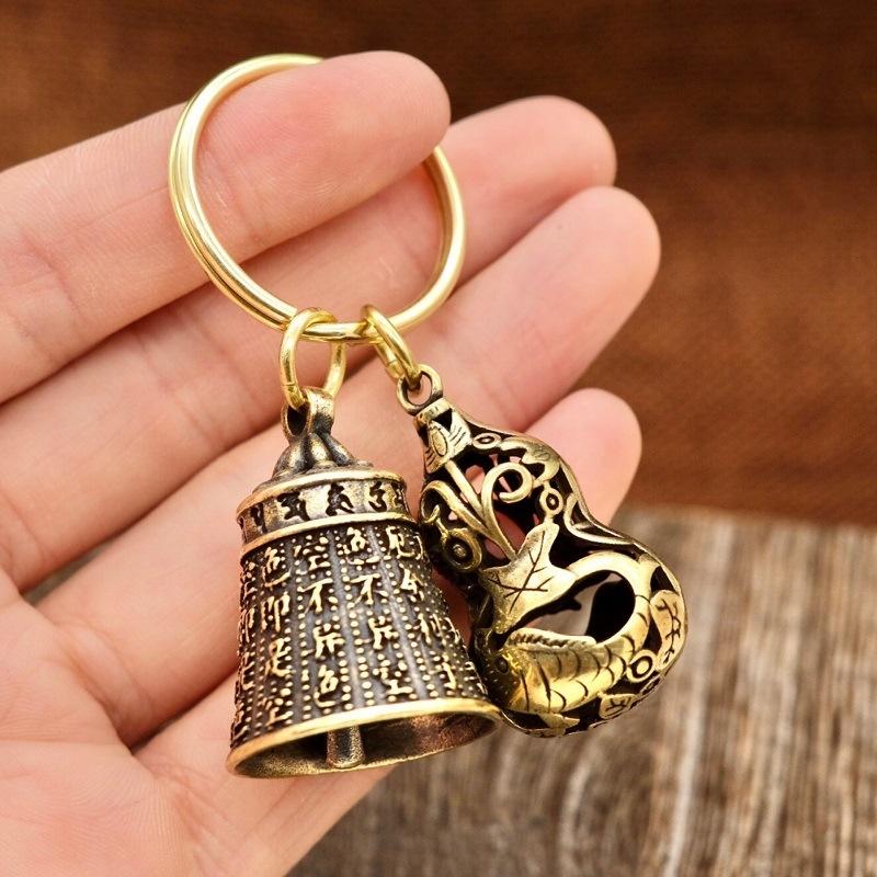 Six-character Mantra Bell Keychain Creative Key Ring Heart Sutra Copper Bell Pendant Bag Charm Accessories Lucky Gift