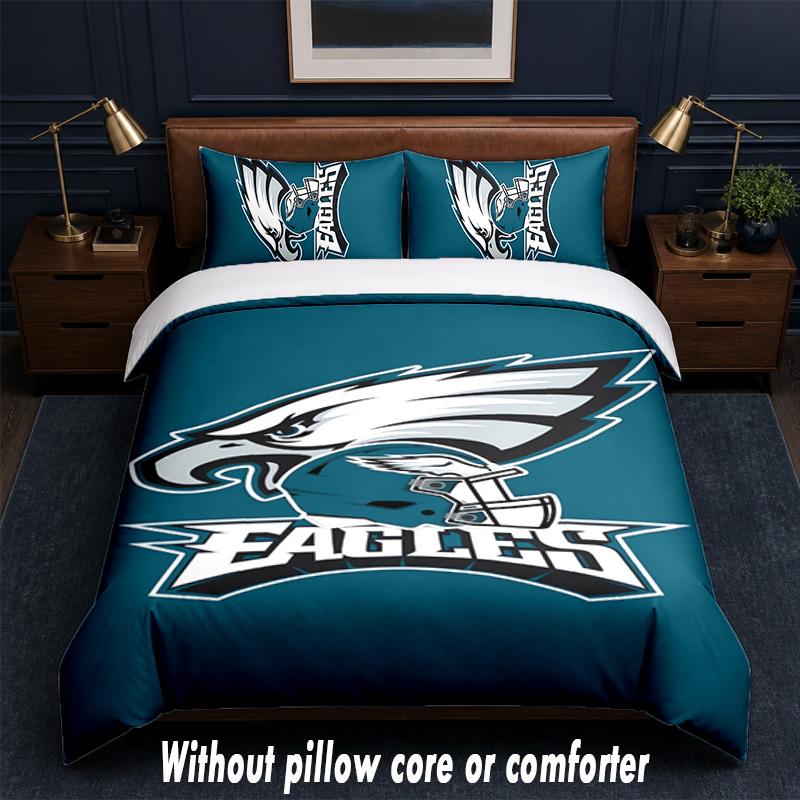 Philadelphia Eagles Design Bett Bettwäsche Set 1 Bettbezug + 2 Kissenbezüge Weich Atmungsaktiv Haushalt Bettwäsche