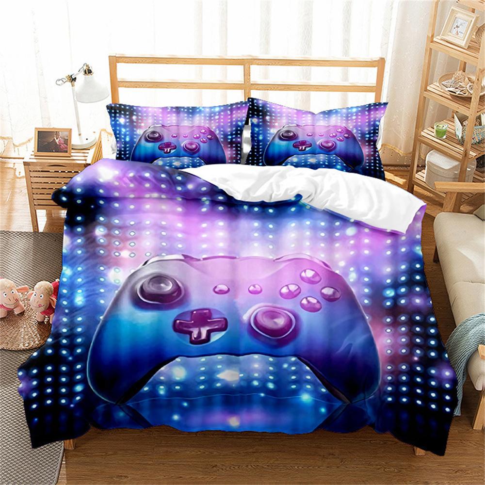 Home Decor Gaming Themed Duvet Cover and Pillowcases, Gamepad Prints Pattern Bedding Set for Adult Boy Girl Bedroom Decoration