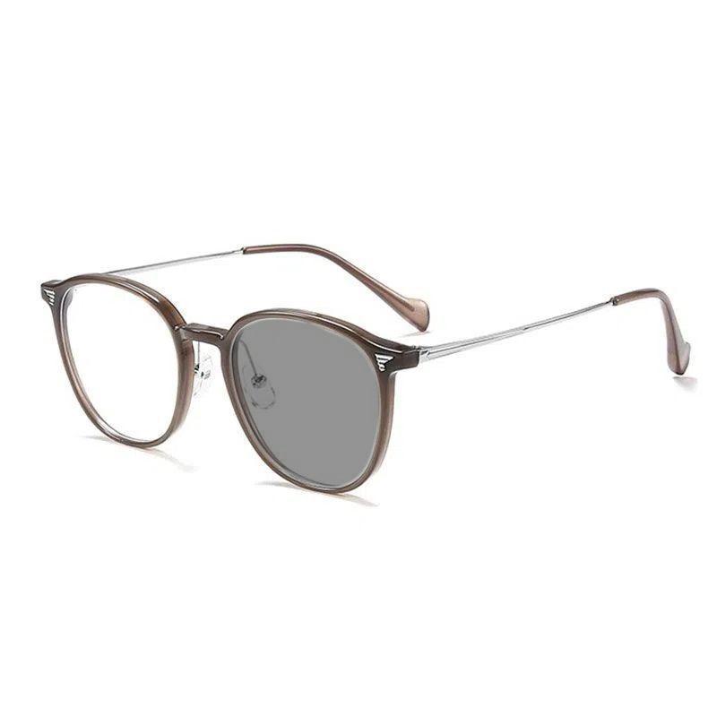 Fashionable Large Frame Circular Photochromic Myopia Glasses Men's and Women's Retro High-definition Anti Blue Light Glasses