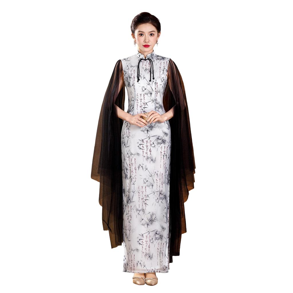 New Chinese retro style ink painting cheongsam women's floating sleeve long dress daily temperament thin national style dress new