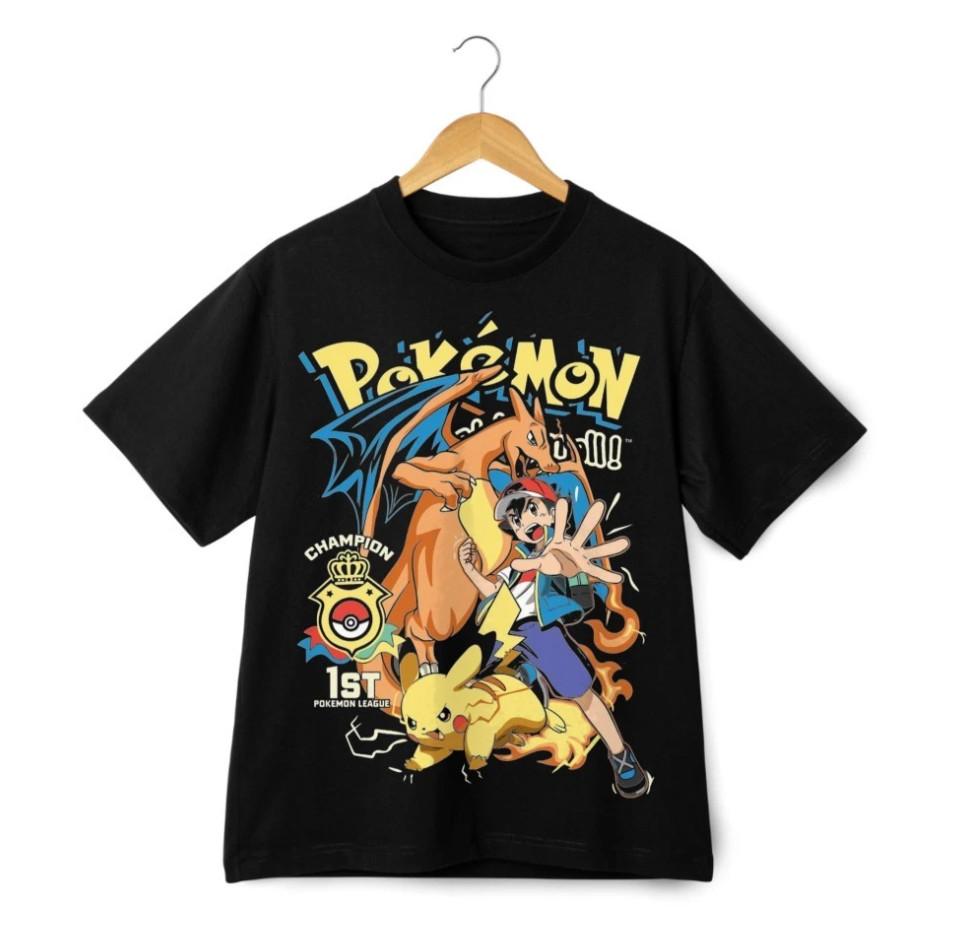 

Pokémon Champion Pikachu Charizard T-Shirt - Cool Retro Anime Streetwear Tee 4XL
