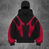 STREETRICH Felpa con Cappuccio Stile Doppio Cappello Stampa Retro Modello Diavolo Y2k Harajuku Casual per Coppia Felpe con Zip Felpa Moda Abbigliamento Streetwear