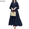 ZANZEA Women Casual V-Neck Long Sleeve Elegant Long Dress