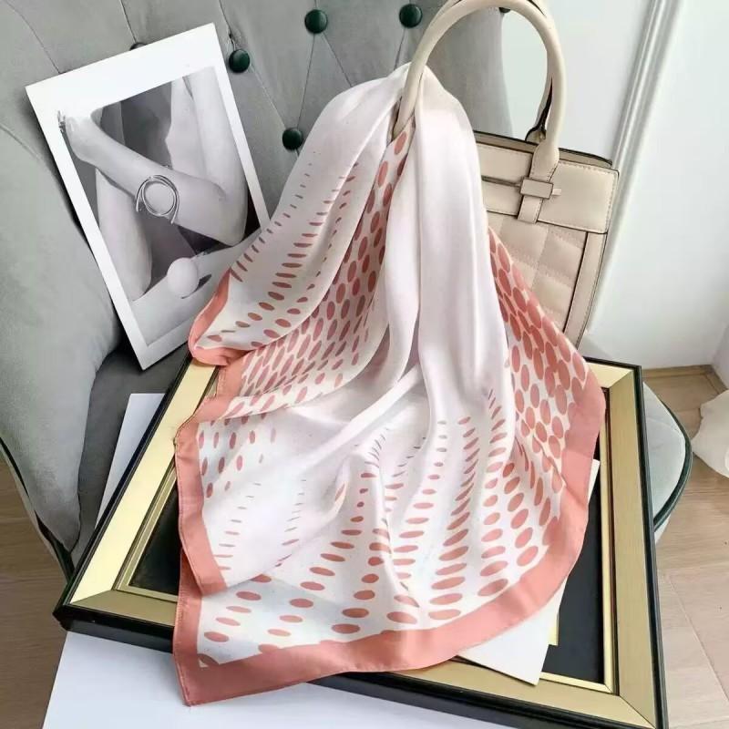 70x70cm Lightweight Cotton Silk Square Scarf With Boho Floral Print Breathable Neck Wrap Women