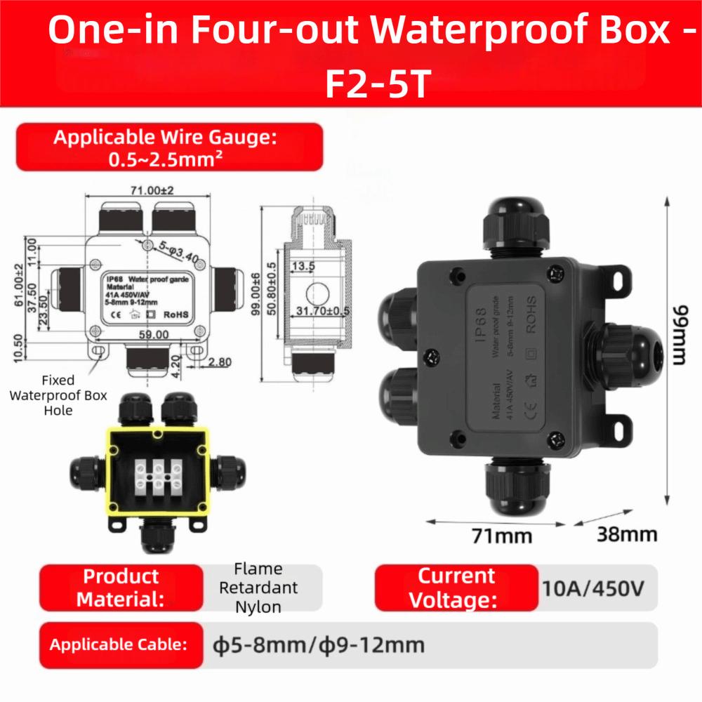 2-6 Way Trunking Connectors IP68 Rated IP68 Waterproof Junction Box  Outdoor Use