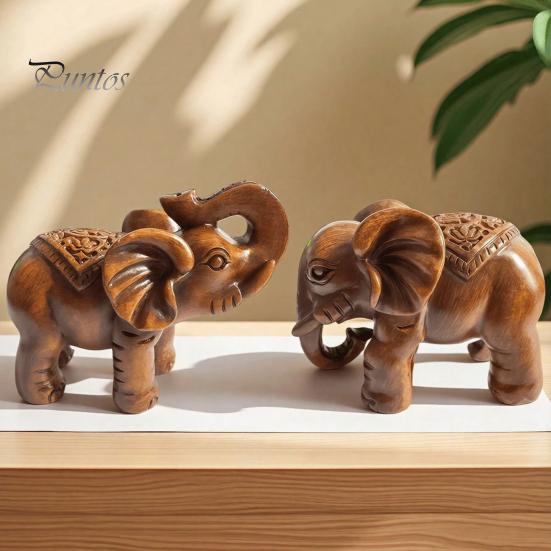Housewarming Gift for Friends Elephant Figurine Ornament, Resin Wood Grain Statue, Auspicious Compact Shelf Statue Animal Sculpture Home Office Living