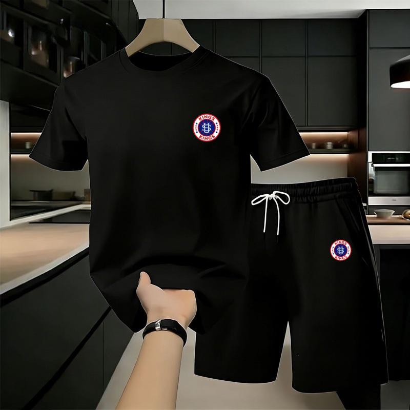 Men's Casual Sports Two-Piece Set: King's Print T-Shirt and Shorts