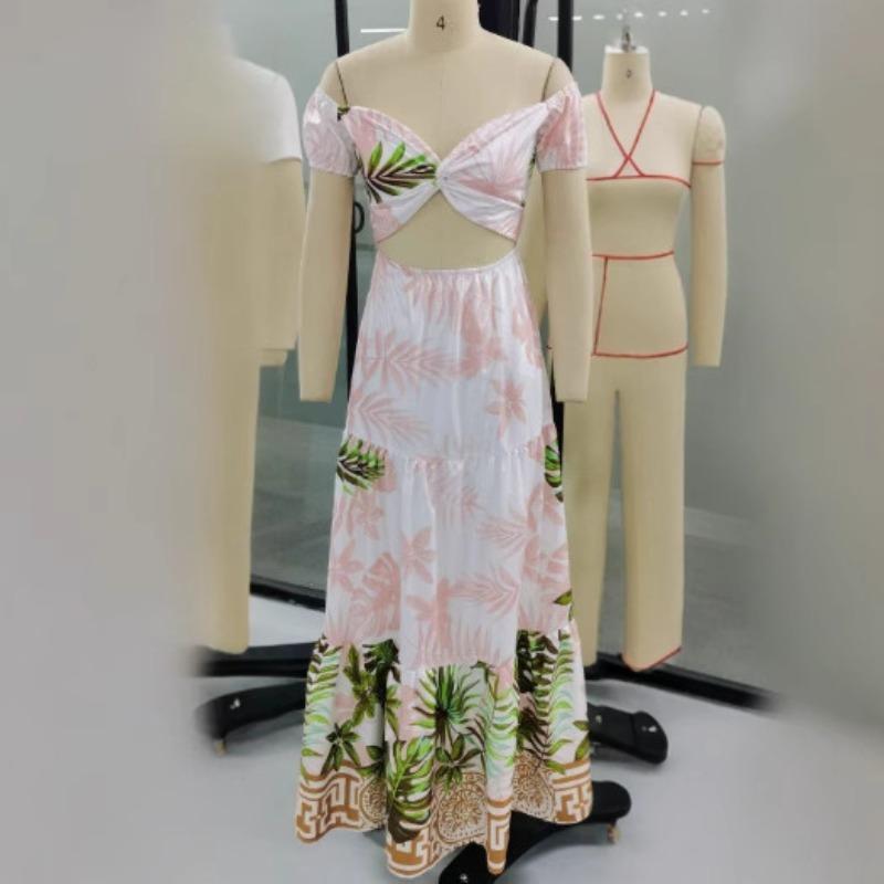 Women's Temperament Elegant Printed High Waist Slim Casual Navel Dress
