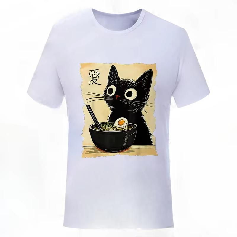 Graphic Tee Japanese Kawaii Anime Cat T-Shirt Fashion T-shirts Short Sleeve Clothes Trend Casual Unisex Tshirts