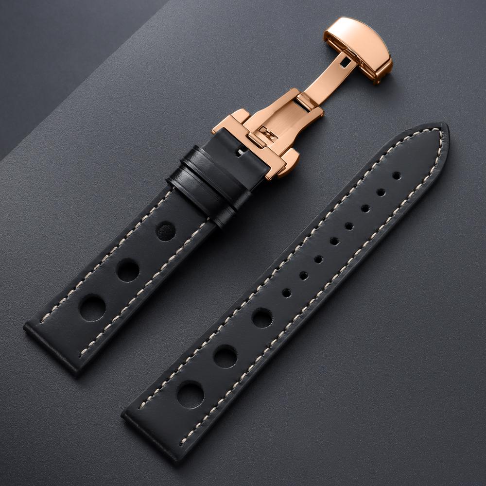 Genuine Cowhide Watchband for Omega Business Watch Band for Seiko 20mm 22mm Butterfly Buckle Stitching Brown Strap for Men Women