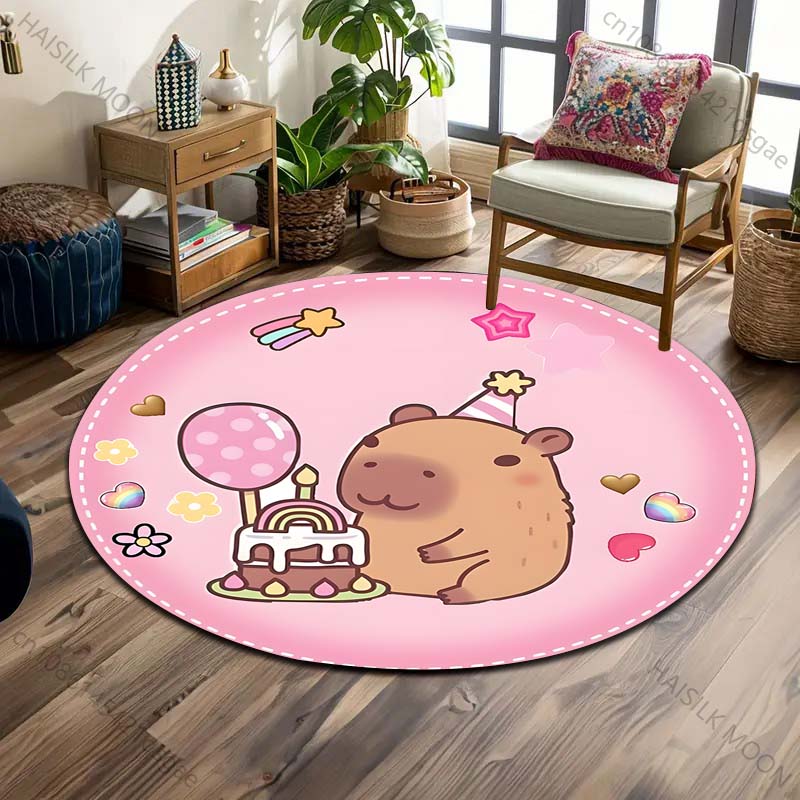 

1PC Cute Capybaras Cartoon Print Round Carpet Floor Mat Suitable for Children s Bedroom Decor Living Room Round Rugs for Gifts 60cm