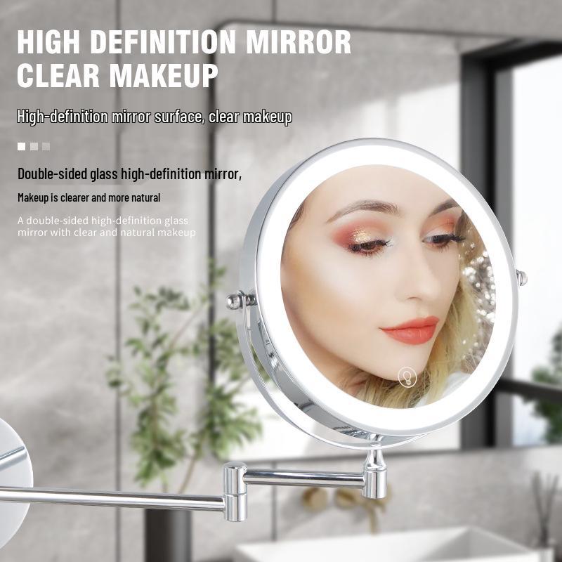 LED Lighted Wall-Mounted Double-Sided Magnifying Makeup Mirror for Bathrooms, Punch-Free Installation